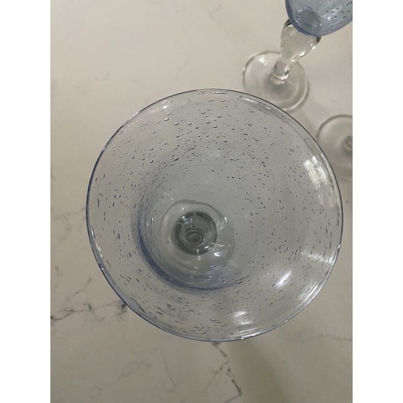 3 Artland Iris Light Blue Hand Blown Bubble Glass Bulbous Clear Stem Goblets - Picture 9 of 15